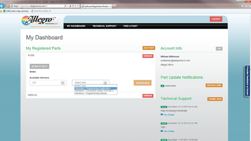 Figure 3: Allegro Software Portal (https://registration.allegromicro.com)