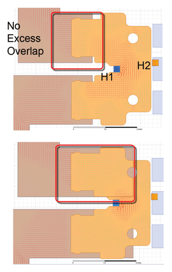 图 9：具有不同电流轨迹和 IP 总线重叠的 ACS780 引线框模拟