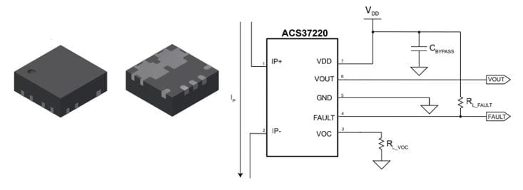 Allegro ACS37220 in a 7-pin QFN package along with a typical application circuit